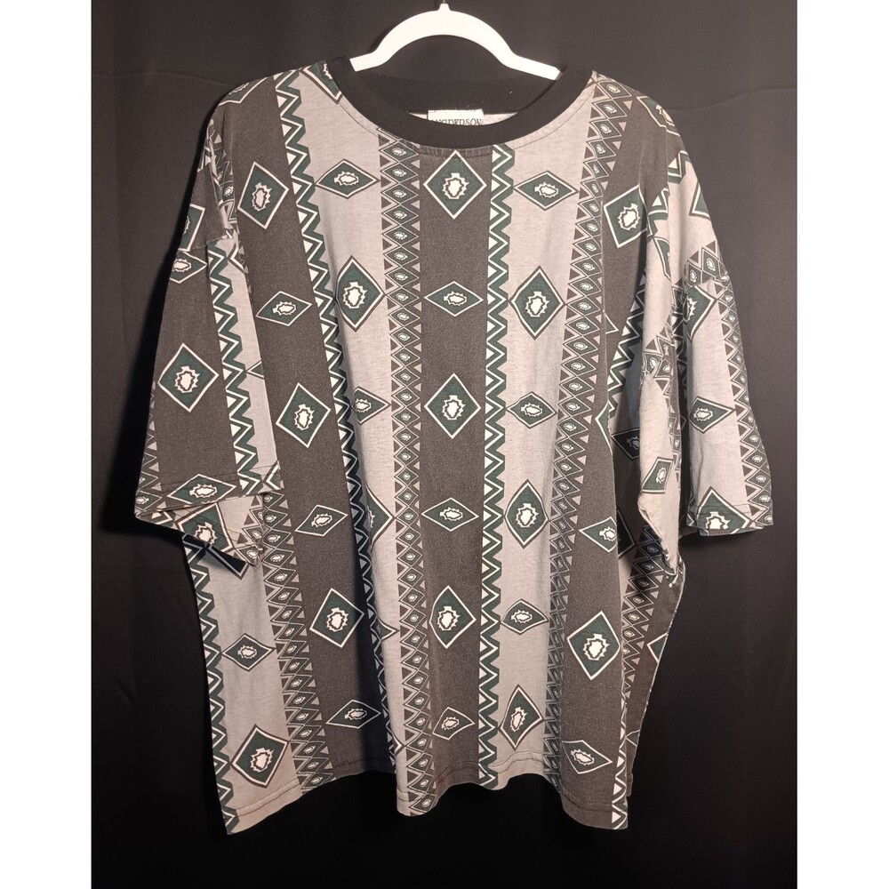 Angderson Men’s XXL 90s Diamond Stripe Graphic Shirt Gray Green Made in USA